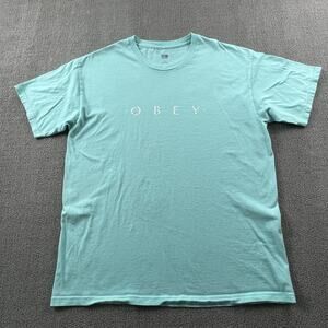 Obey Shirt Adult Large Blue Teal Short Sleeve Streetwear Casual Men's